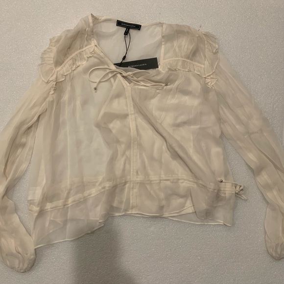 BCBGMAXAZRIA Ruffle Long Sleeve Chiffon Top Blouse Off White/GARDENIA MRSP $198 - Picture 4 of 15